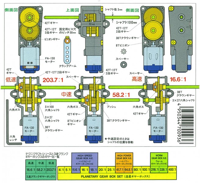 GRK3 アルミギヤボックス タミヤ 楽しい工作シリーズ 3速クランクギヤーボックスセット