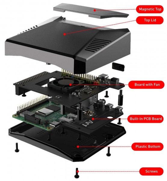 送料無料/新品】 GeeekPi Raspberry Pi4ケースArgon ONE V2ケースブラックアルミニウム合金ケースシェルエンクロージャー スライド式磁気トップ 冷却 GeeekPi Raspberry Pi 4ケースArgon NEOブラックアルミニウム合金スライド式磁気トップヒートシンク付きRaspbe